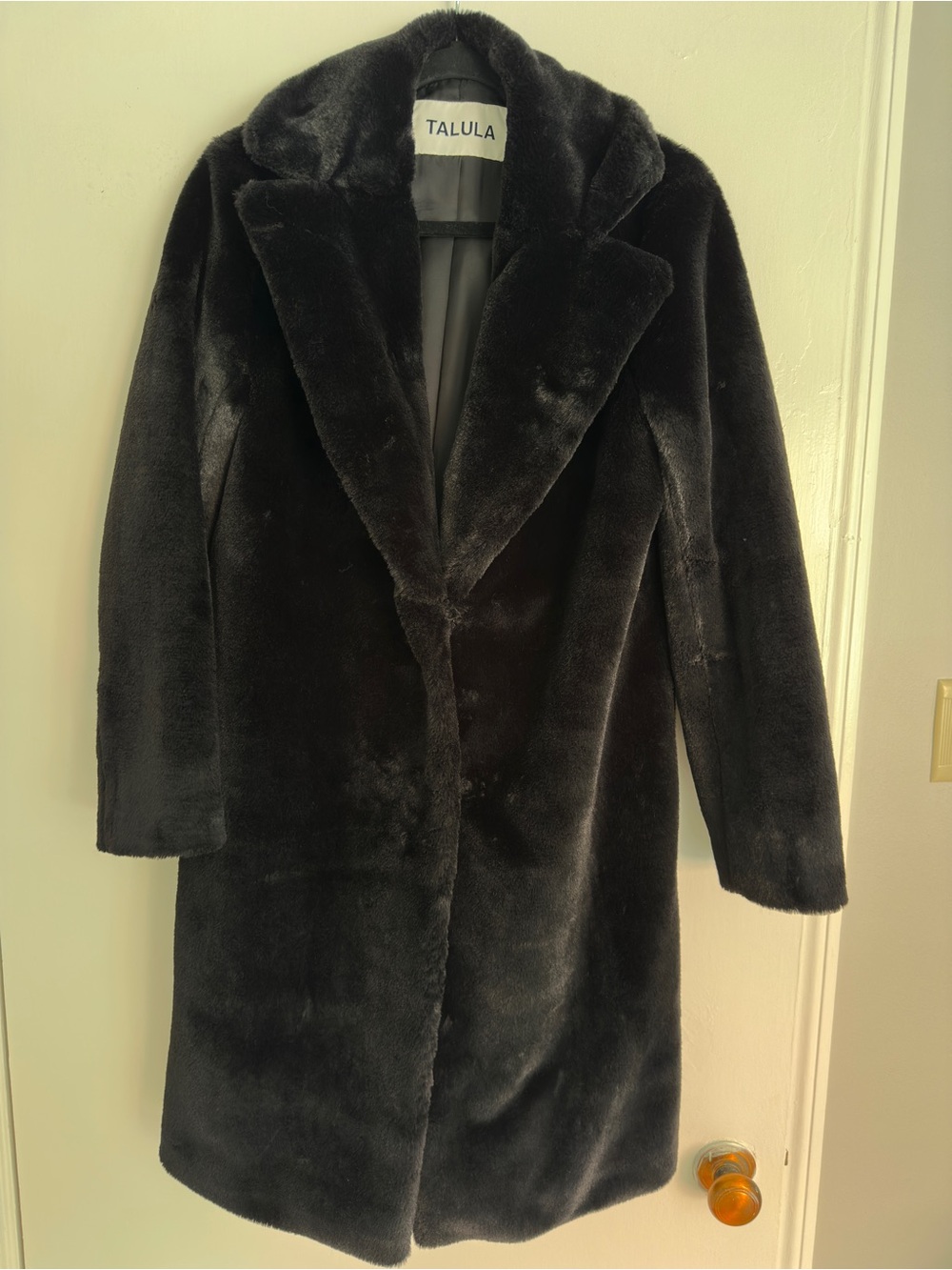 Talula (Aritzia) - Black Plush Faux-Fur Mid-Length Coat